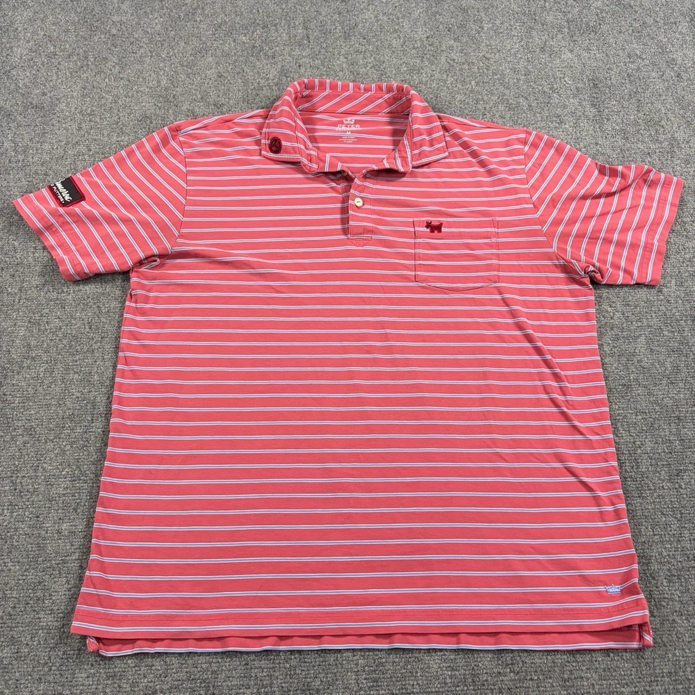 Peter Millar Scotty Cameron Polo Shirt Mens Medium Dog Patch Logo Cotton Striped
